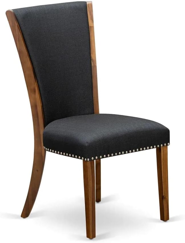 East West Furniture VEP8T24 Verona Parson Dining Chairs - Nailhead Trim Black Color Linen Fabric Upholstered Chairs, Set of 2, Walnut