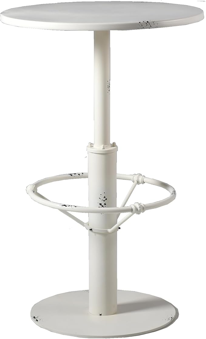 Diwhy Industrial Pub Table 23.6" Iron Round Desktop 37.4" Height Cast Iron Bar Table Antique White