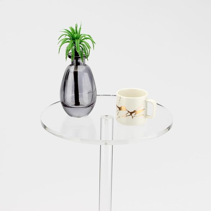 Acrylic Drink End Table, Clear Drink Table for Small Spaces with Anti-Slip Pads, 9.8" Round Modern Side Coffee Table for Living Room/Bedroom/Bathroom/Office/Outdoor/Business (Acrylic, Clear)