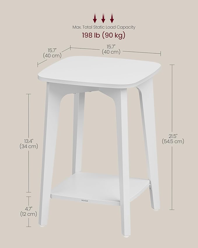 VASAGLE Side Table, Small Square End Table with Lower Shelf, Nightstand for Small Spaces, Living Room, Bedroom, Cloud White ULET236W01