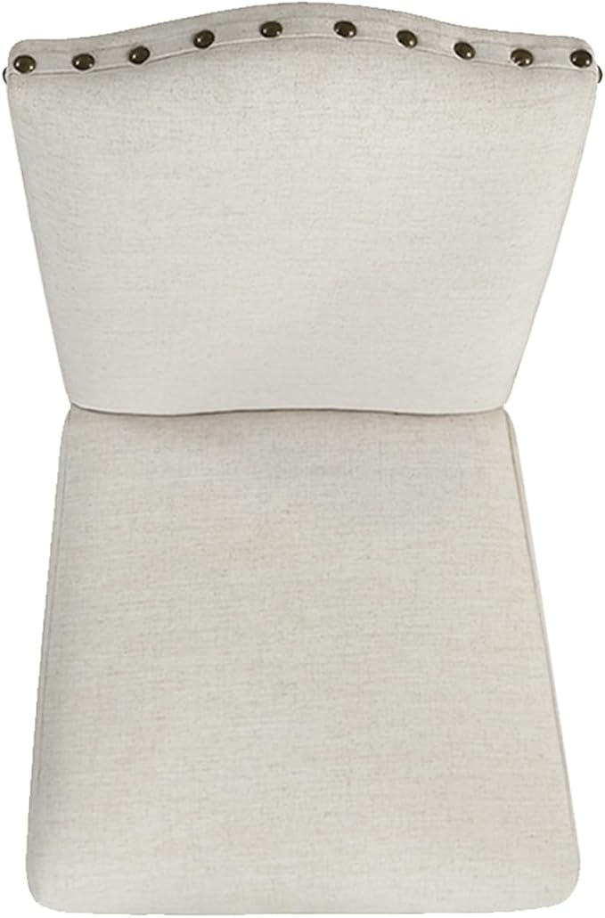 HomePop Home Decor | Classic Upholstered Parsons Dining Chairs | Curver Top Dining Chairs with Nailhead Trim, Vanilla Cream Textured Woven (Set of 2)