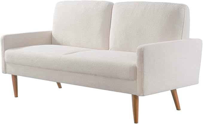 Kent Velvet Sofa, European Style with Sleek Design, Modern & Vintage Flair, Upholstered 3 Seater Couch, Chic Living Room Furniture Seating for Home, Apartment or Office, Ivory