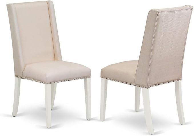 East West Furniture ANFL5-LWH-01 5 Piece Kitchen Table & Chairs Set Includes a Round Dining Room Table with Pedestal and 4 Cream Linen Fabric Parson Dining Chairs, 36x36 Inch, Linen White