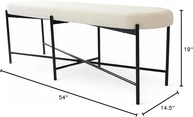 54” upholstered Boucle Accent Ottoman Bench for entryway, Living Rooms, lounges, bedrooms-White Boucle