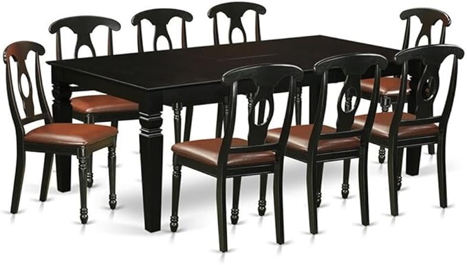 East West Furniture LGKE9-BLK-LC 9 Piece Dining Room Set Includes a Rectangle Kitchen Table with Butterfly Leaf and 8 Faux Leather Upholstered Dining Chairs, 42x84 Inch, Black