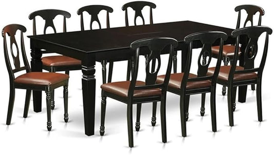 East West Furniture LGKE9-BLK-LC 9 Piece Dining Room Set Includes a Rectangle Kitchen Table with Butterfly Leaf and 8 Faux Leather Upholstered Dining Chairs, 42x84 Inch, Black