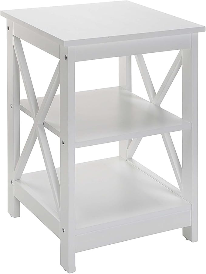Convenience Concepts Oxford End Table 15.75" - Modern Living Room Table with Storage Shelves, Transitional Nightstand Side Table for Home Decor and Display, White