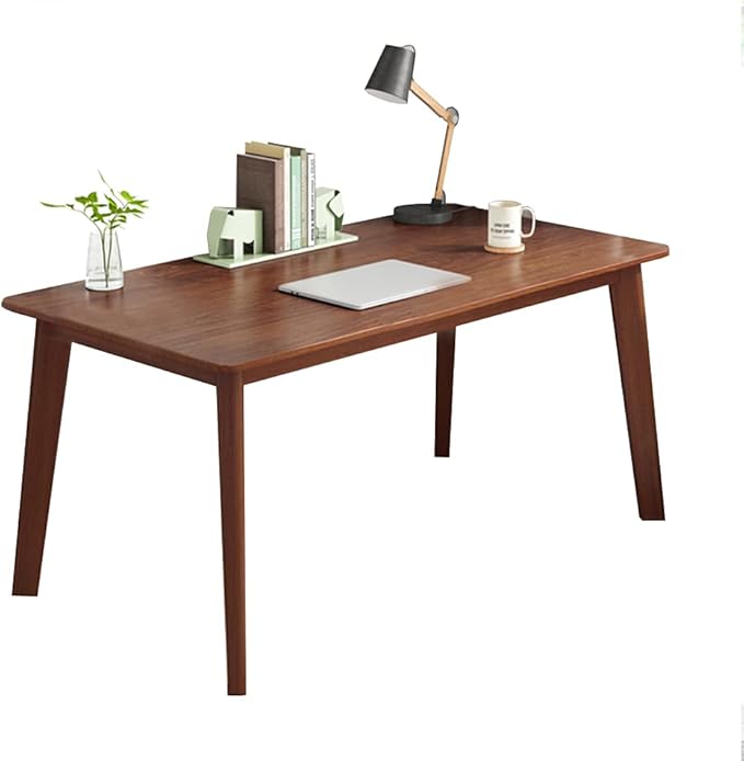 IOTXY Simple Wooden Writing Desk - Modern Minimalist Style PC Laptop Computer Workbench with Solid Wood Legs, 55" W Home Office Work Table for TV Stand Music Video Live Broadcast Workstation, Walnut