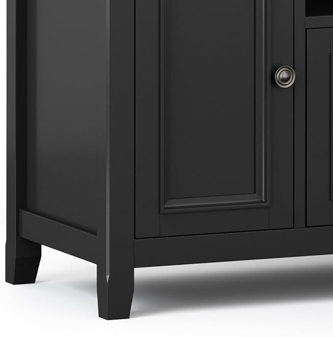 SIMPLIHOME Amherst 72-inch Wide Solid Wood TV Stand in Black, Transitional-Style Media Console for Living Room with Cable Management and Adjustable Shelves, Fits 80" TVs