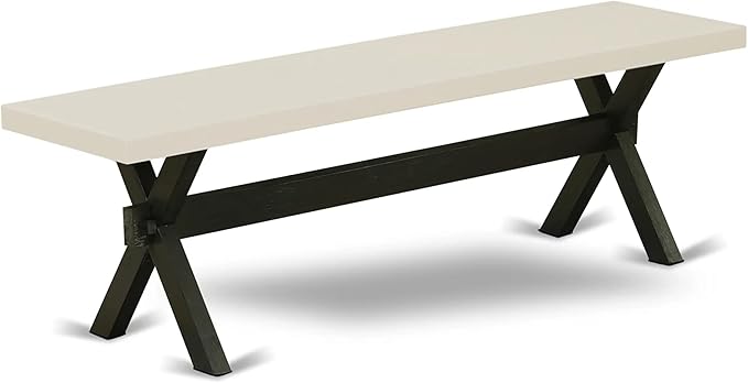 East West Furniture X627FL624-6 6 Piece Dining Room Set Contains a Rectangle Dining Table with X-Legs and 4 Black Linen Fabric Parson Chairs with a Bench, 40x72 Inch, Multi-Color