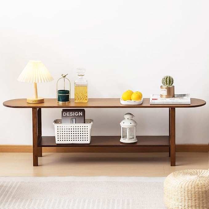 Tiita TV Stand with Storage for TVs up to 65'', Bamboo TV Console Entertainment Center with 2 Open Shelf, Mid Century Modern Media Console for Living Room, Bedroom, Walnut
