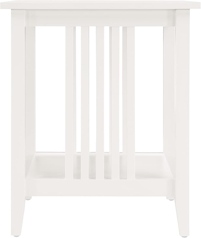 OSP Home Furnishings Sierra Side Table with Lower Storage Shelf and Mission Style Side Panels, White