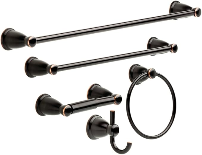 Franklin Brass Kinla 5-Piece Bathroom Set Oil-Rubbed Bronze 18', 24' Towel Bar Racks, Toilet Paper Holder, Ring, Hook KIN5PC-ORB