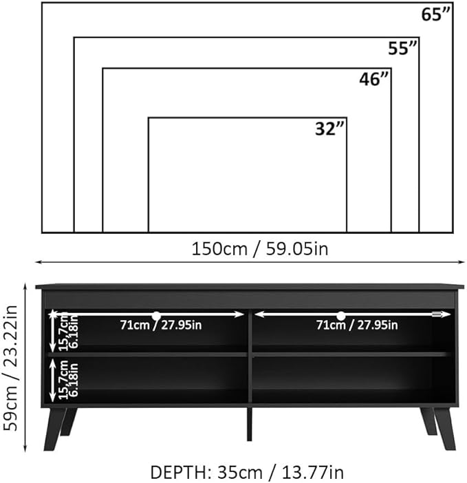 Madesa TV Stand Unit with 4 Shelves and Cable Management for 55, 65 Inch Media 1 Storage Gaming Media Console Living Room and Bedroom Entertainment Center Modern Wooden Television Cabinet - Black
