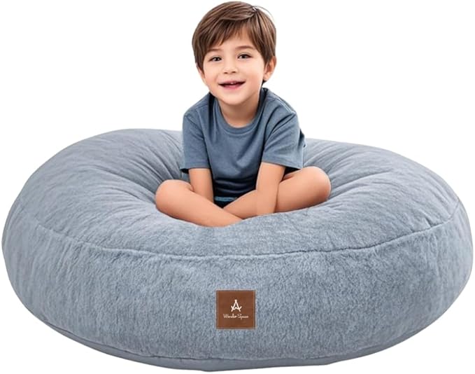 Wonder Space Bean Bag Chair – Soft Foam Filling | Removeable & Washable Cover | Ultra-Soft Plush Fabric - Minimalist Floor Cushion for Kids & Adults, Gaming, Reading and Relaxing, Grey