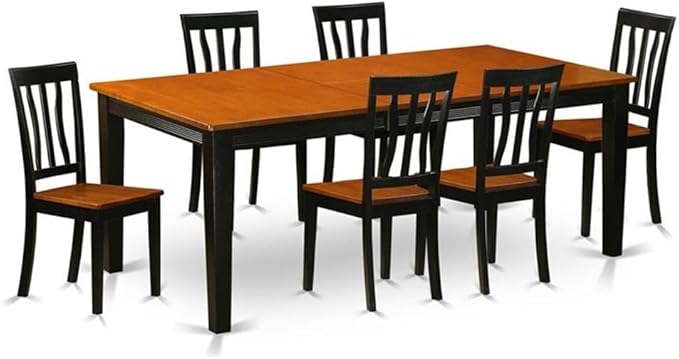 East West Furniture QUAN7-BCH-W 7 Piece Dining Table Set Consist of a Rectangle Wooden Table with Butterfly Leaf and 6 Dining Room Chairs, 40x78 Inch, Black & Cherry