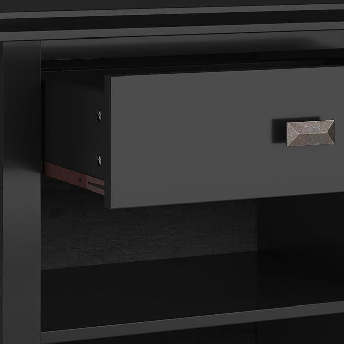 SIMPLIHOME Artisan Solid Wood 24 inch Wide Contemporary Bedside Nightstand Table in Black for The Living Room and Bedroom