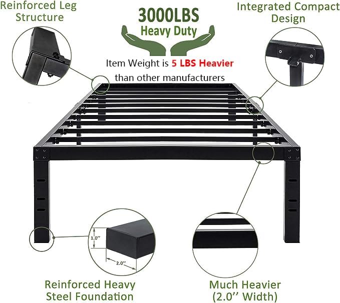 45MinST 18 Inch Platform Bed Frame/Easy Assembly Mattress Foundation / 3000lbs Heavy Duty Steel Slat/Noise Free/No Box Spring Needed, Twin