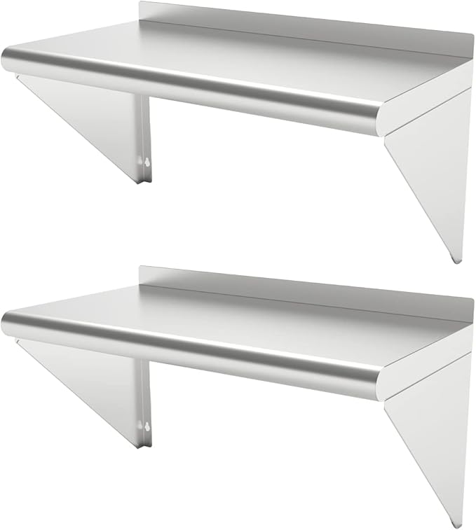 12''x24'' - 2PACKS Wall Mounted Stainless Steel Shelf NSF Commercial Metal Wall Mount Floating Shelving for Kitchen, Restaurant, Food Truck,Garage,Home&Hotel