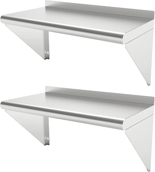 12''x24'' - 2PACKS Wall Mounted Stainless Steel Shelf NSF Commercial Metal Wall Mount Floating Shelving for Kitchen, Restaurant, Food Truck,Garage,Home&Hotel
