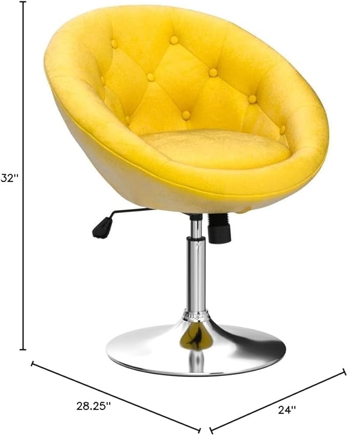 Roundhill Furniture Noas Velvet Upholstered Tufted Back Swivel Accent Chair, Yellow