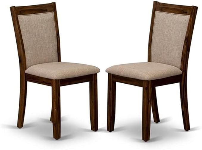 East West Furniture DLMZ3-AWN-04 3 Piece Dinette Set for Small Spaces Contains a Round Dining Table with Dropleaf and 2 Light Tan Linen Fabric Parsons Dining Chairs, 42x42 Inch, Natural Walnut