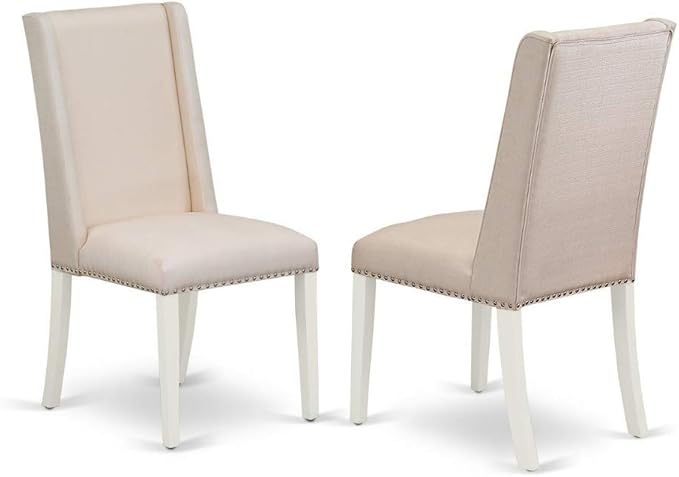 East West Furniture DLFL5-WHI-01 5 Piece Modern Dining Table Set Includes a Round Wooden Table with Dropleaf and 4 Cream Linen Fabric Parson Dining Room Chairs, 42x42 Inch, Linen White