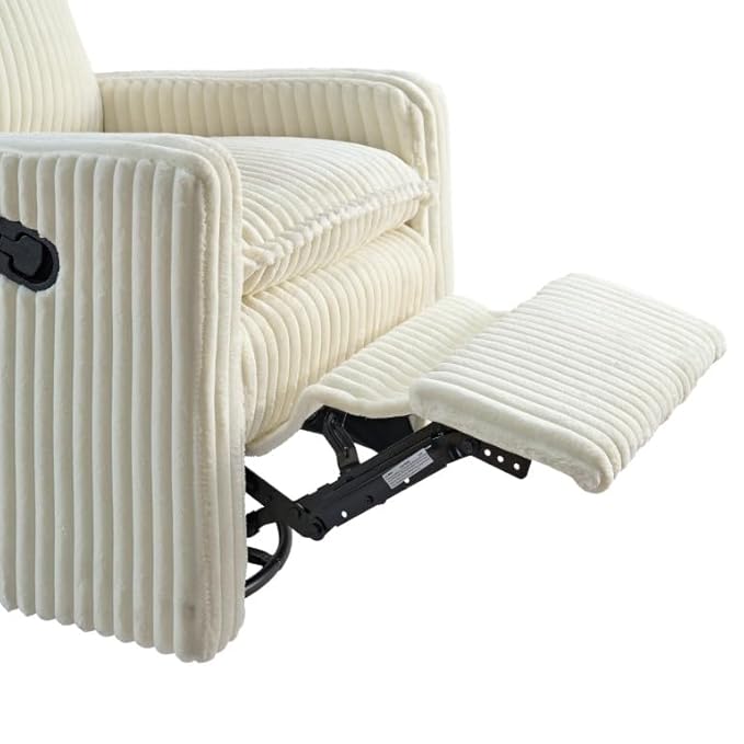 Oxford Baby Uptown Upholstered Swivel Glider and Recliner Nursery Chair - Corduroy, Pearl White