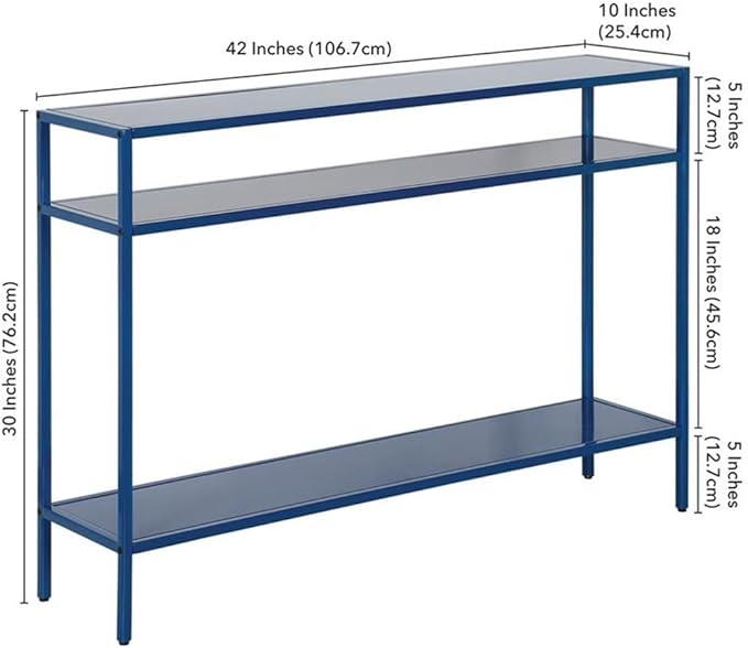 Henn&Hart 42" Wide Rectangular Console Table with Metal Shelves in Mykonos Blue, Entryway Table, Accent Table for Living Room, Hallway