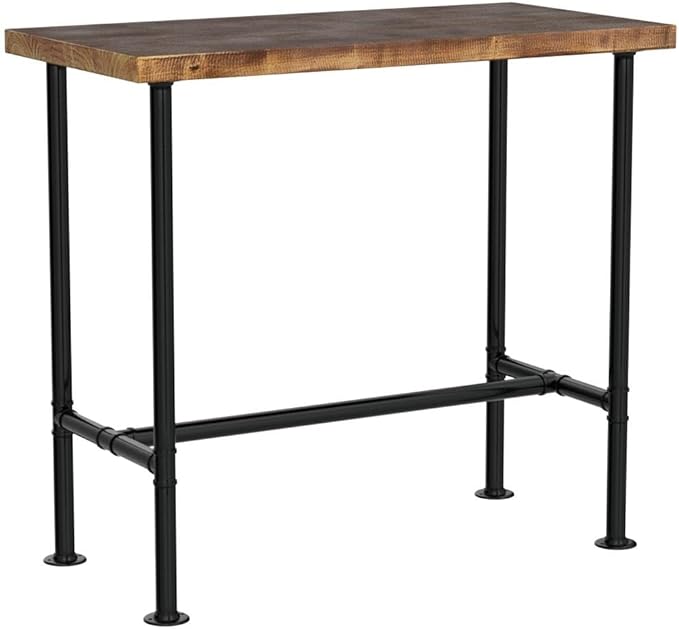 Industrial 41.3inch Height Bar Table Vintage Pipe Design Bistro Table Rustic Kitchen Dining Breakfast Desk Farmhouse Office Computer Desk Wooden Top Pub Coffee Table