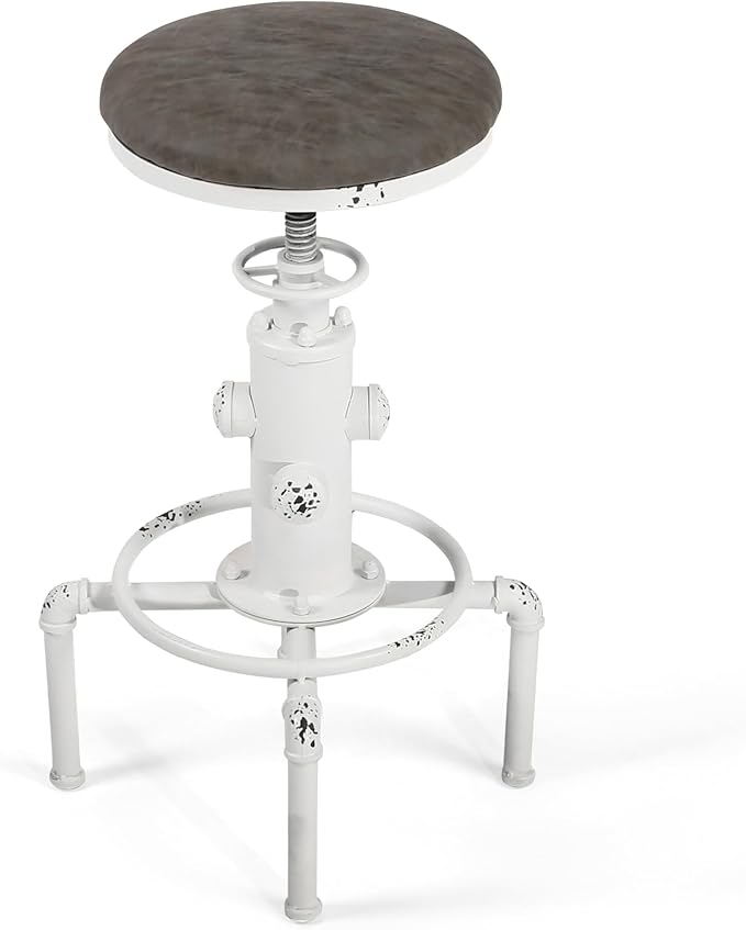 Topower Antique Vintage Industrial Barstool PU Leather Water Pipe Fire Hydrant Design Cafe Coffee Industrial Bar Stool Set of 2 Antique White