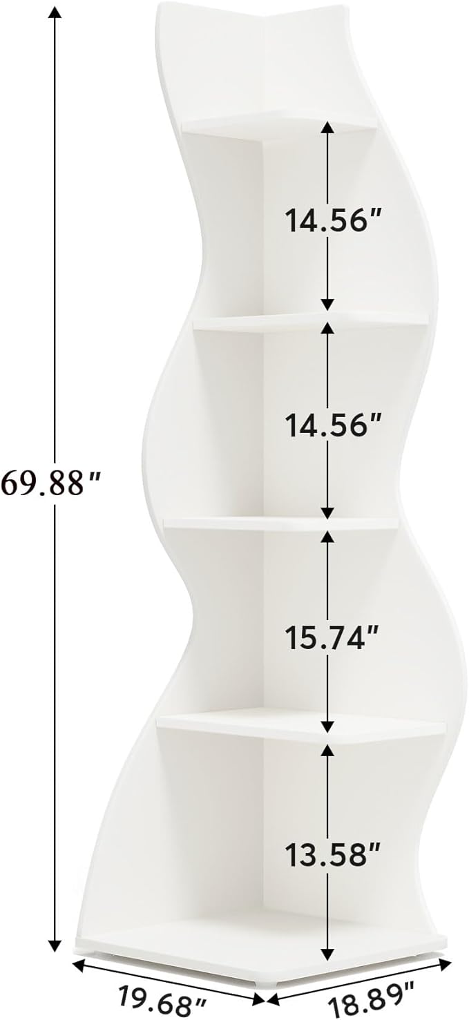 Tribesigns Corner Shelf, Modern 5-Tier Wall Corner Bookshelf, Stylish Corner Small Bookcase Storage Rack Plant Stand with Unique Shape for Living Room, Home Office (White, 1PC)