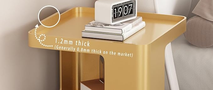 Metal Gold Nightstands, Modern Side Table with 3 Tiers Storage, Small End Table for Couch, Living Room Bedroom, Bedside Tables No Assembly Required