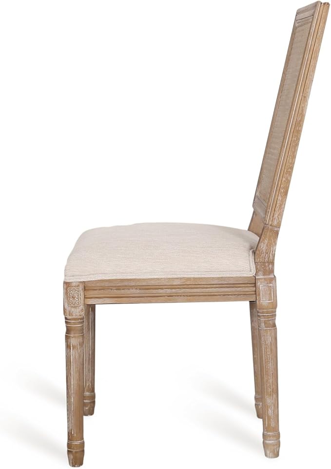 Merax Upholstered Solid Wood Dining Chairs Set of 2, French Country Style Accent Side Seating Furniture for Kitchen, Living Room, Wicker Back, Beige