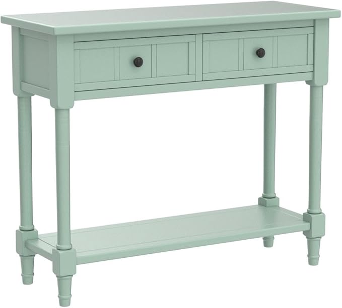 Merax Wood Farmhouse Entry Way Hallway Console Table with Drawers and Bottom Shelf Narrow Blue