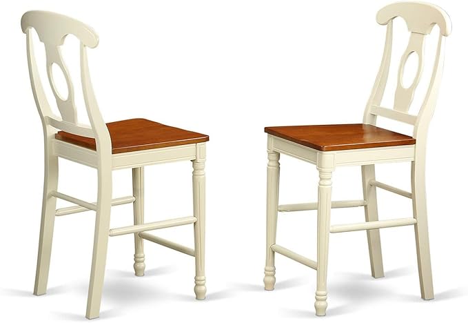 East West Furniture JAKE3-WHI-W 3 Piece Counter Height Dining Set for Small Spaces Contains a Round Wooden Table with Pedestal and 2 Kitchen Chairs, 36x36 Inch, Buttermilk & Cherry