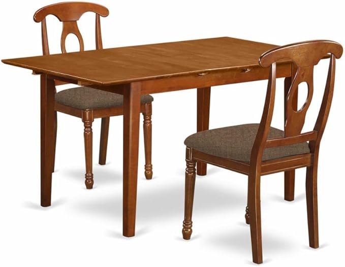 East West Furniture PSNA3-SBR-C 3 Piece Kitchen Table Set Contains a Rectangle Dining Room Table with Butterfly Leaf and 2 Linen Fabric Upholstered Dining Chairs, 32x60 Inch, Saddle Brown
