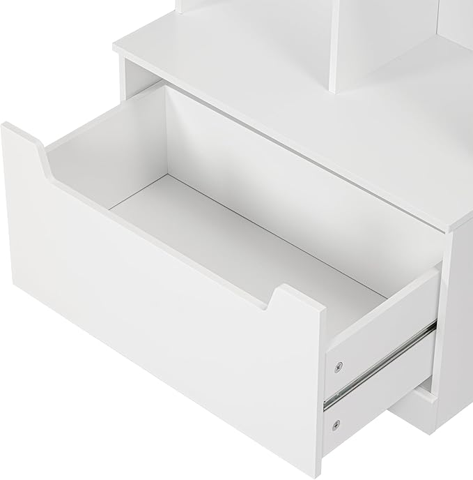 UTEX Kids Bookshelf and Toy Storage Organizer, Toddlers Bookcase with Cubbies, Adjustable Wood Shelf with Drawer for Bedroom, Playroom, Nursery, White
