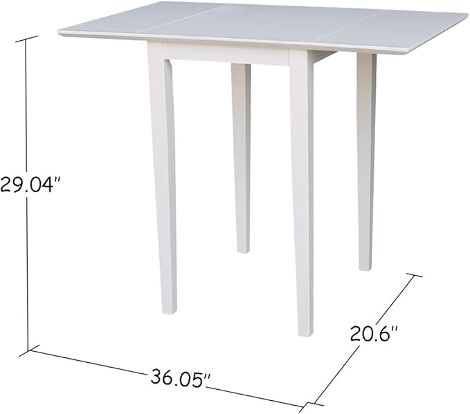 IC International Concepts, Solid Wood Small Drop Leaf Dining Table, Solid Real Wood, Sturdy Parawood, White