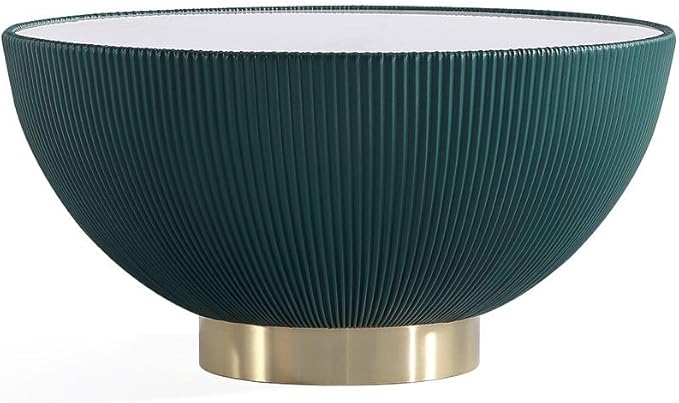 Manhattan Comfort Anderson Modern 28.15" Round Coffee Table 2.0 - Ceramic Marble Tabletop, Elegant Pleated Leatherette Details & Gold Base, Fully Assembled Accent Furniture, Set of 1, Green