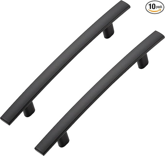 10 Pack Cabinet Handles 4" Hole Center - Curved Cabinet Pulls Black Drawer Pulls for Kitchen Cupboard Solid Hardware for Dresser Drawer Arch Hardware