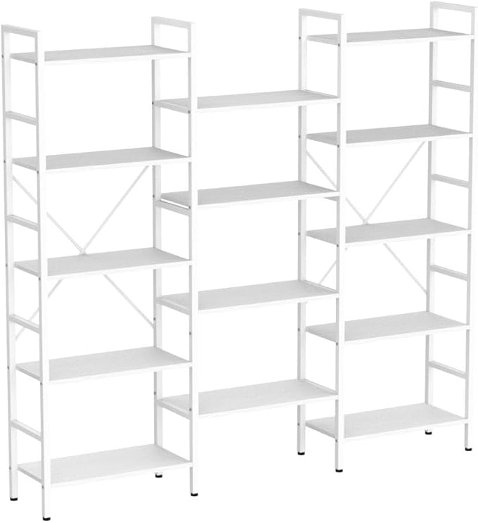 IRONCK Bookcases and Bookshelves Triple Wide 5 Tiers Industrial Bookshelf, Large Etagere Bookshelf Open Display Shelves with Metal Frame for Living Room Bedroom Home Office