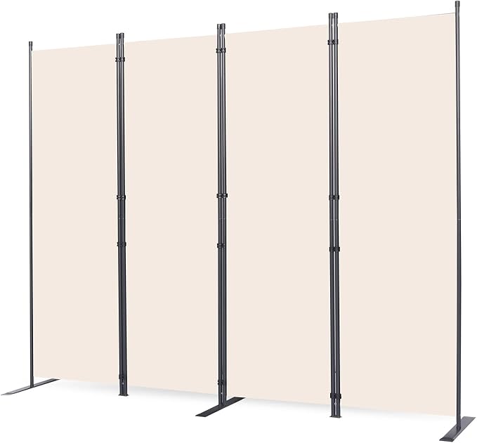 Room Divider, 4 Panel Folding Privacy Screens with Wider Support Feet, 6 Ft Portable Room Partition for Room Separator, 88" W X 71" H, Beige