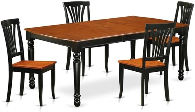East West Furniture DOAV5-BCH-W 5 Piece Kitchen Table Set for 4 Includes a Rectangle Dining Room Table with Butterfly Leaf and 4 Dining Chairs, 42x78 Inch, Black & Cherry