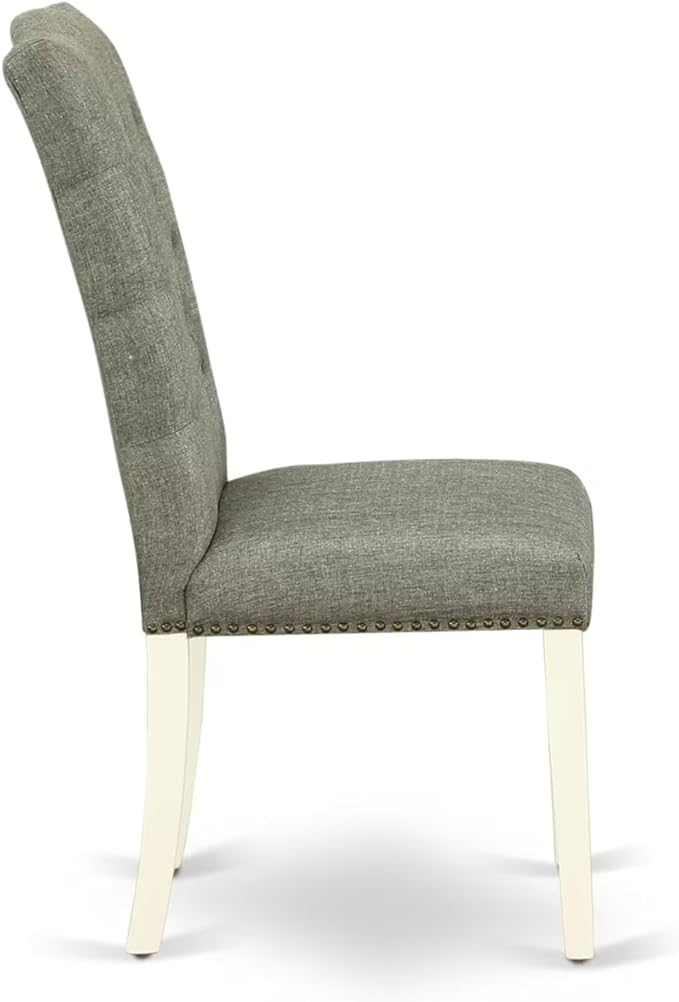 East West Furniture V077EL207-9 9 Piece Kitchen Table & Chairs Set Includes a Rectangle Dining Room Table with V-Legs and 8 Gray Linen Fabric Parson Dining Chairs, 40x72 Inch, Multi-Color