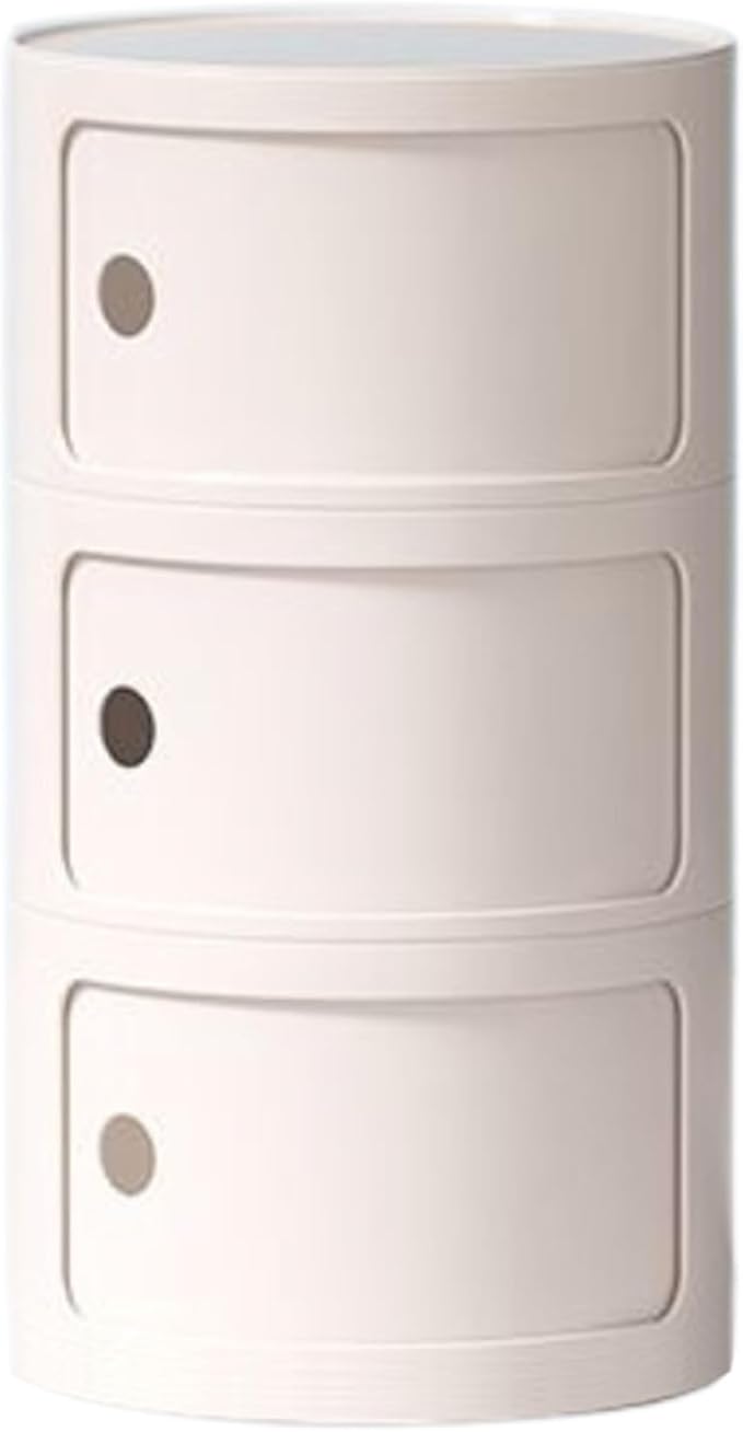 Round Nightstand with 3 Drawers, Modern Style Side Table, Multifunctional End Table Storage Cabinet for Living Room, Bedroom, Bathroom (Beige)
