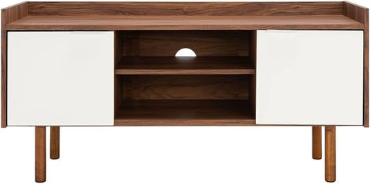 SAFAVIEH Diara TV Stand for up to 55" Flatscreen – Walnut & White, 2 Doors with Interior Storage, 2 Open Shelves, Entertainment Media Console (MED9603A)