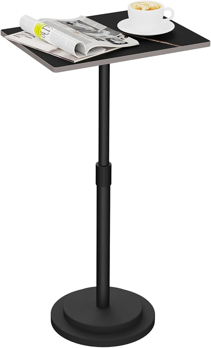 Small Side Table, Height Adjustable Nightstand, Square Indoor Metal Plant Stand, for Living Room, Bedroom, Office, Bathroom, 1 Pack, Black, GBZ001RB-1