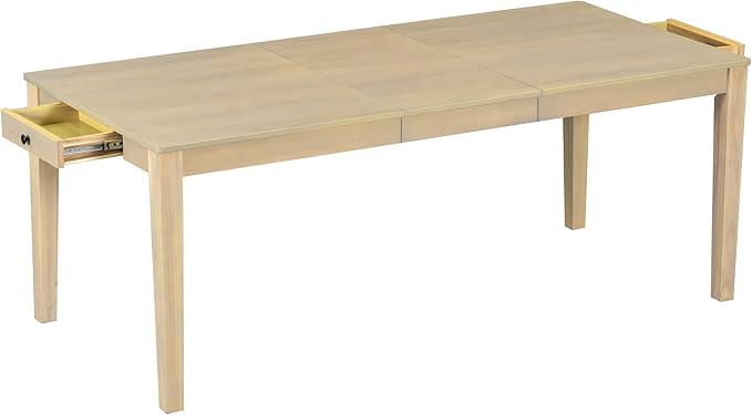 Merax Rustic 7 Piece 78.1inch Extendable Dining Table Set with 18inch Removable Leaf, 6 Upholstered Dining Chairs, 2 Built-in Drawers, Natural