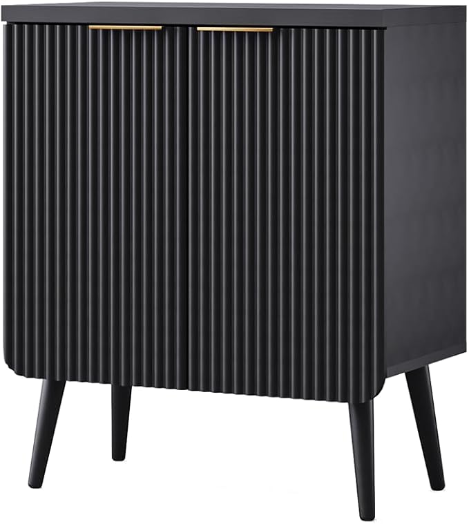 23.6" Sideboard Cabinet with 2 Doors, Modern Buffet Cabinet with Adjustable Shelf, Dining Room Sideboard, Fluted Buffet Sideboard for Living Room, Hallway, Entryway, Black